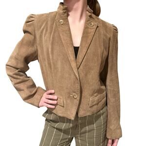 Vintage Wilsons Leather Suede Puff Shoulder Cropped Jacket Size 12 Retro Boho